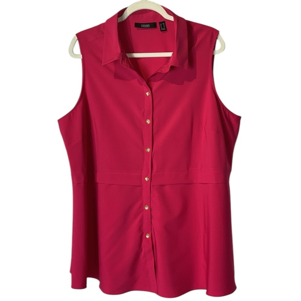 DENNIS by Dennis Basso peplum sleeveless button down top in Fuschia Sz 20W